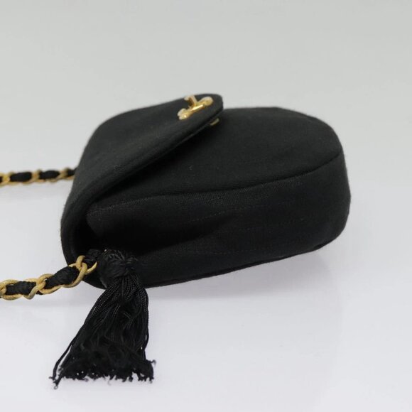CHANEL Chain Shoulder Bag Cotton Black Gold CC - Picture 3 of 16